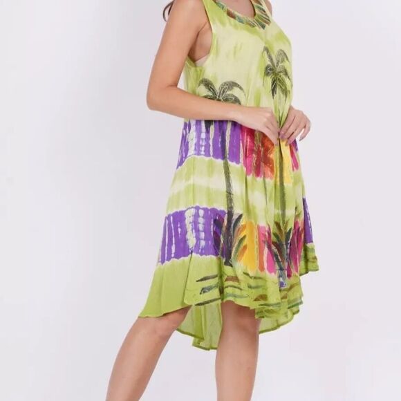 Sleevesless Summer Dress L ,cover up, Sundress Green Semi Sheer Casual - Picture 5 of 8